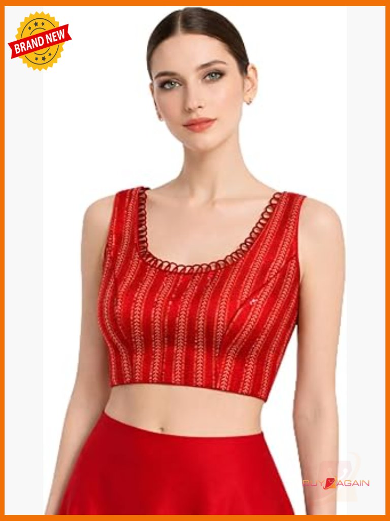Embroidered Sleeveless Saree Blouse Scoop Neck Ethnic Top